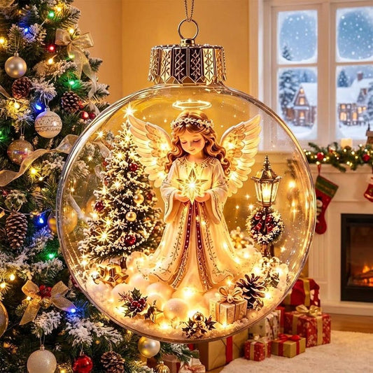 Light Up Christmas Bauble, Glowing Santa Tree Ornament 8cm, Clear Acrylic Xmas Ball, LED Christmas Decor, Holiday Keepsake Gift
