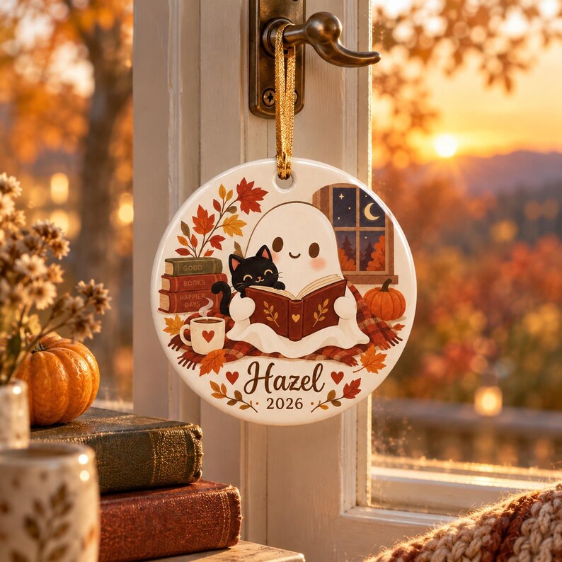 Personalized Ghost Ceramic Ornament, Custom Name Fall Ornament, Cute Halloween Pumpkin Keepsake, Autumn Decor, 2026 Gift