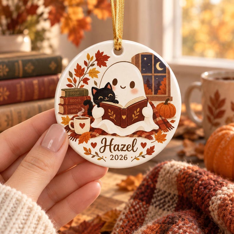 Personalized Ghost Ceramic Ornament, Custom Name Fall Ornament, Cute Halloween Pumpkin Keepsake, Autumn Decor, 2026 Gift