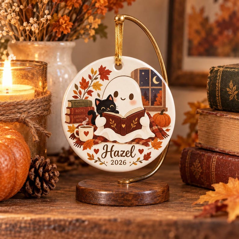 Personalized Ghost Ceramic Ornament, Custom Name Fall Ornament, Cute Halloween Pumpkin Keepsake, Autumn Decor, 2026 Gift