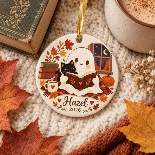 Personalized Ghost Ceramic Ornament, Custom Name Fall Ornament, Cute Halloween Pumpkin Keepsake, Autumn Decor, 2026 Gift