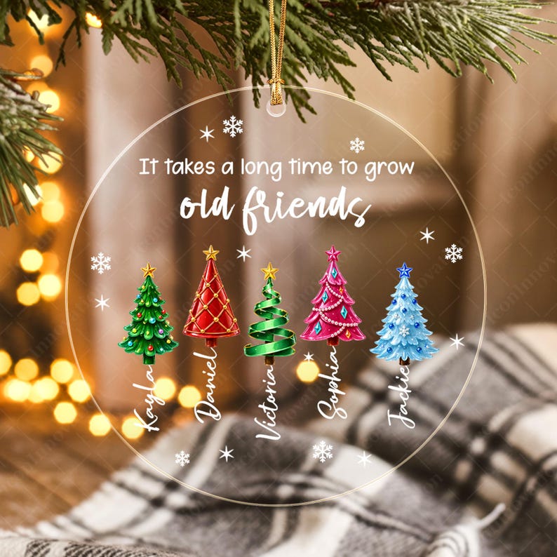 Personalized Friend Christmas Ornament, Custom Name Sea Glass Tree