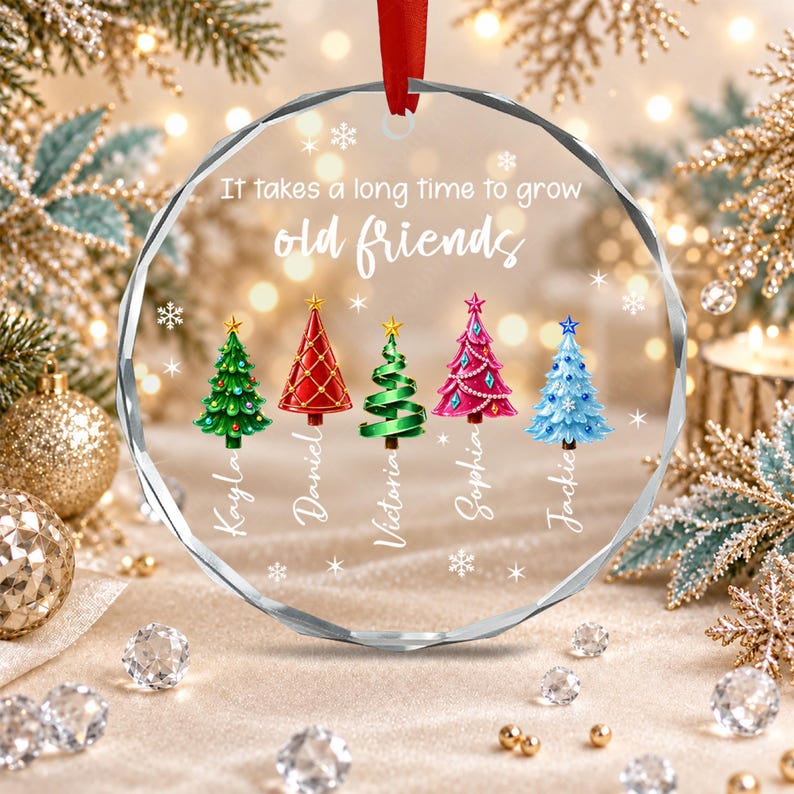 Personalized Friend Christmas Ornament, Custom Name Sea Glass Tree
