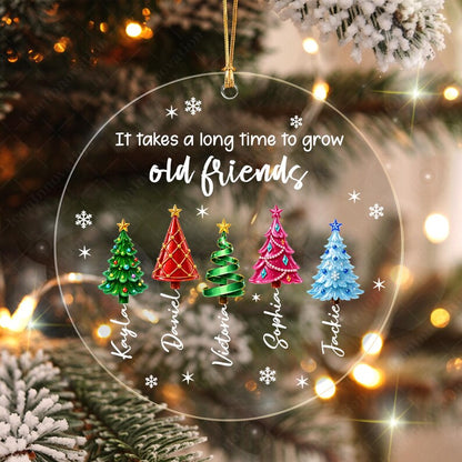 Personalized Friend Christmas Ornament, Custom Name Sea Glass Tree