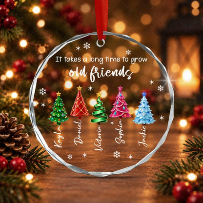 Personalized Friend Christmas Ornament, Custom Name Sea Glass Tree