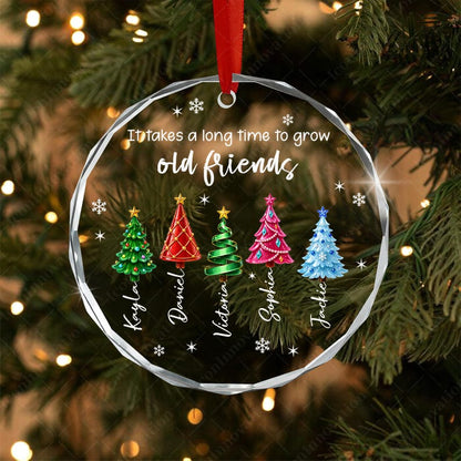 Personalized Friend Christmas Ornament, Custom Name Sea Glass Tree