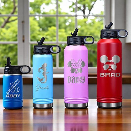Personalized School Water Bottle, Custom Laser Engraved Stainless Steel Tumbler, Back to School Kids Tumbler