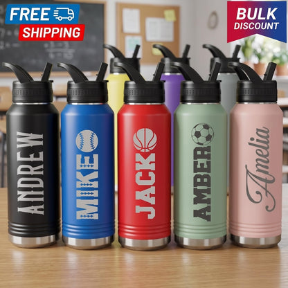 Personalized School Water Bottle, Custom Laser Engraved Stainless Steel Tumbler, Back to School Kids Tumbler
