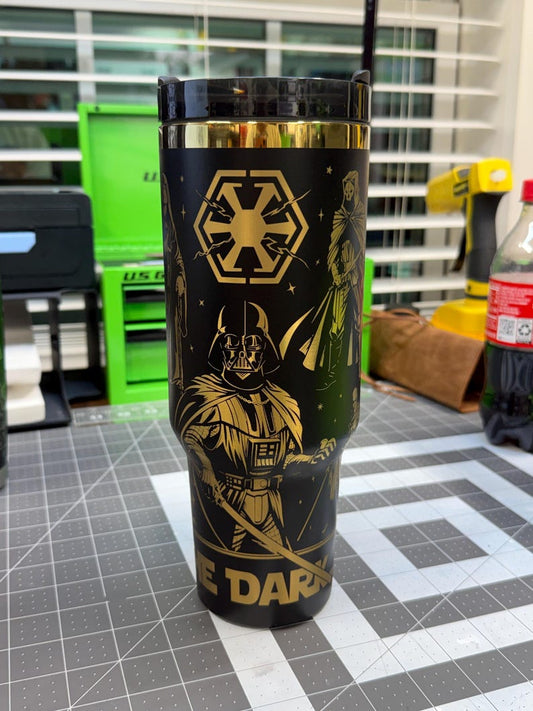 Dark Side Inspired 40 oz Engraved Travel Tumbler | Laser Engraved Stainless Steel Mug with Handle | Sci-Fi Fan Gift