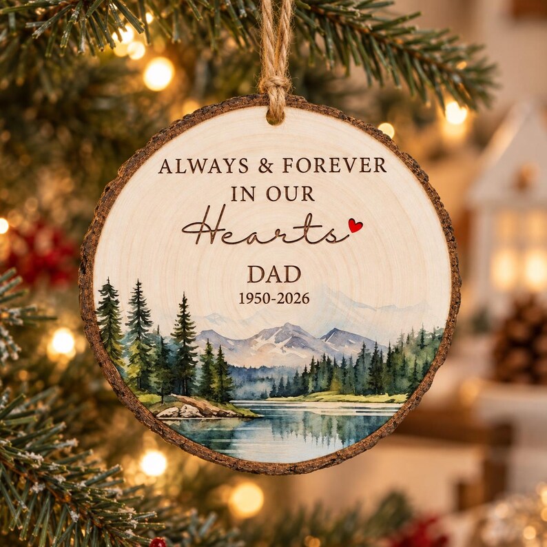 Personalized Memorial Ornament, Dad Remembrance Gift, In Memory of Mom and Dad, Wooden Sympathy Christmas Keepsake