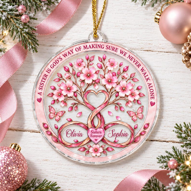 Personalized Sisters Acrylic Ornament: Custom Names Tree of Life Keepsake, Sister Friendship Christmas Gift, Best Friend Decor