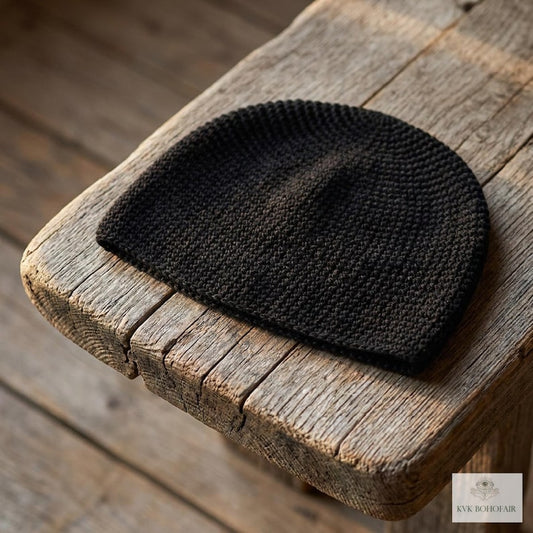 Black Kufi Skull Cap - Crocheted Beanie Hat, Ethically sourced