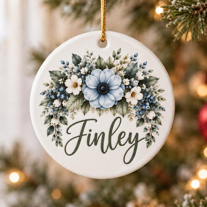 Personalized Floral Christmas Ornament, Custom Name Flower Ornament, Acrylic Glass Ceramic Keepsake, Christmas Gift