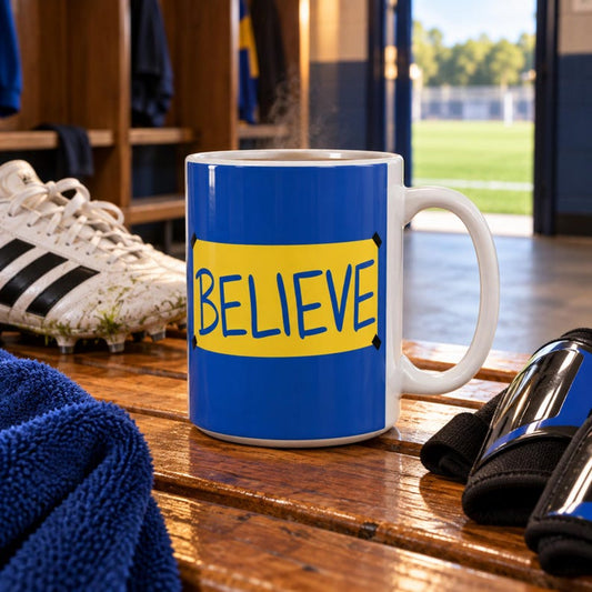Believe Sign Coffee Mug, Inspirational Sports Poster, Motivational Quote (11oz, 15oz)