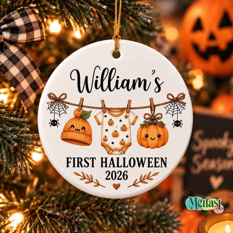Personalized Baby First Halloween Ornament, Custom Baby Name Ornament, Newborn Halloween Keepsake, Baby Halloween Gift 2026