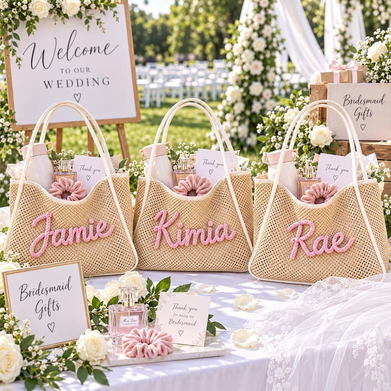 Personalized Beach Tote Bag, Custom Name Straw Bag, Bachelorette Trip Gift, Personalized Summer Tote, Beach Vacation Bag, Bridal Party Gift