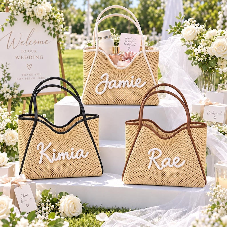 Personalized Beach Tote Bag, Custom Name Straw Bag, Bachelorette Trip Gift, Personalized Summer Tote, Beach Vacation Bag, Bridal Party Gift