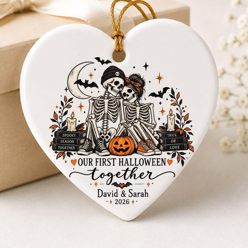 Personalized First Halloween Couple Ornament, Spooky Skeleton Keepsake Gift