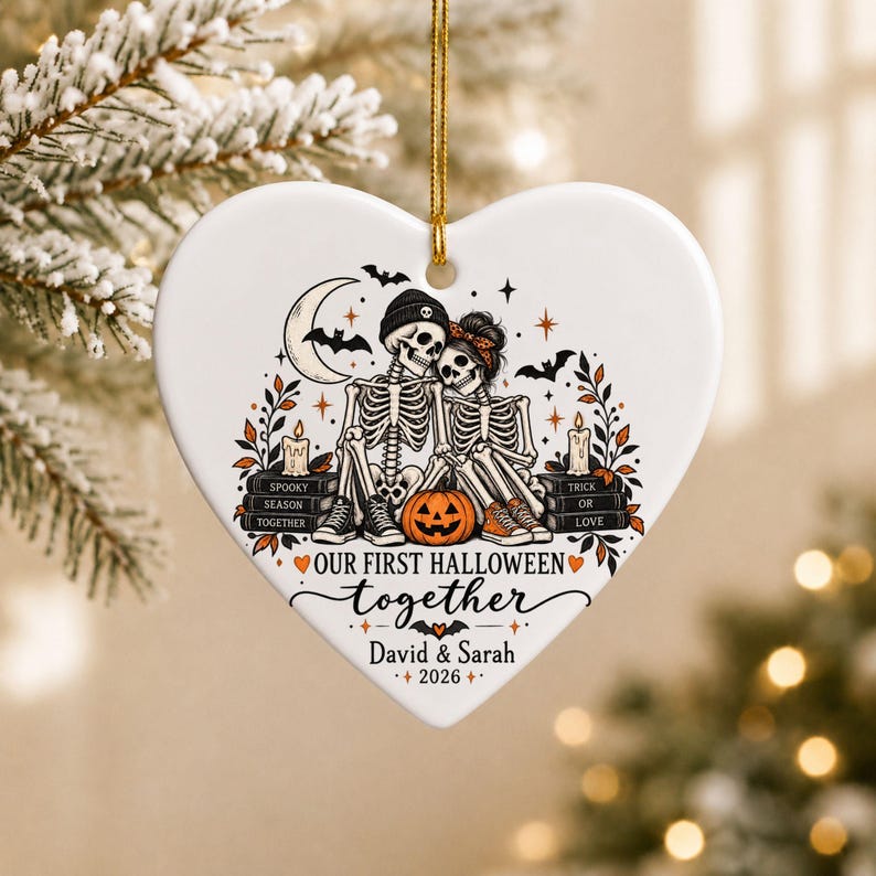 Personalized First Halloween Couple Ornament, Spooky Skeleton Keepsake Gift
