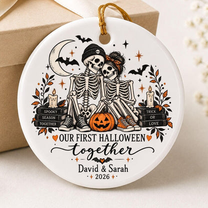 Personalized First Halloween Couple Ornament, Spooky Skeleton Keepsake Gift