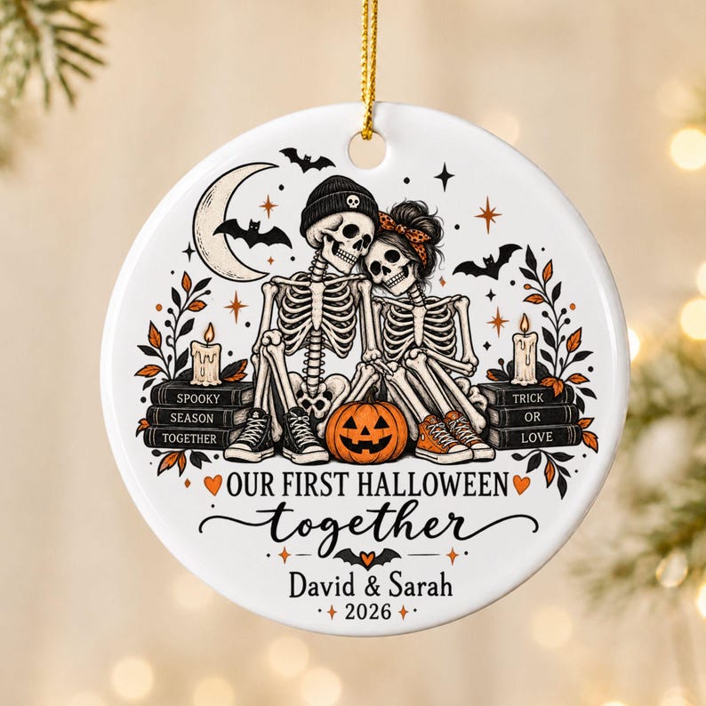 Personalized First Halloween Couple Ornament, Spooky Skeleton Keepsake Gift