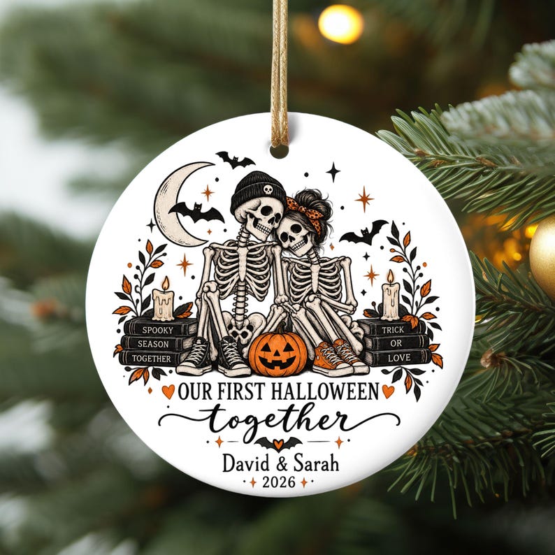 Personalized First Halloween Couple Ornament, Spooky Skeleton Keepsake Gift