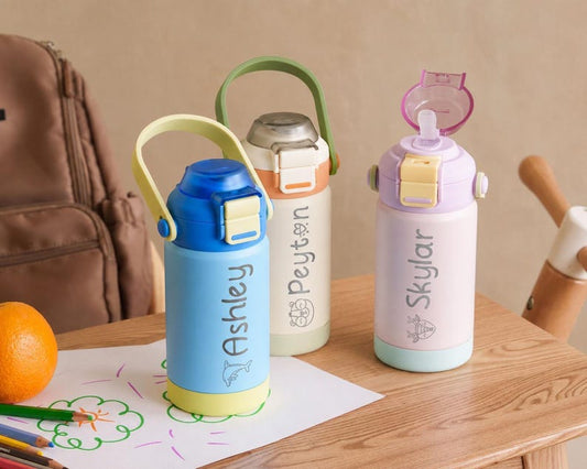 Personalized Kids Water Bottle: Stainless Steel Tumbler, Custom Name Party Favors [W+R]
