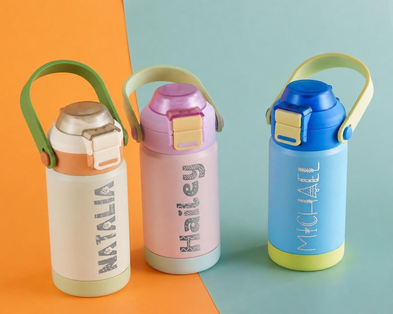 Personalized Kids Water Bottle: Stainless Steel Tumbler, Custom Name Party Favors [W+R]