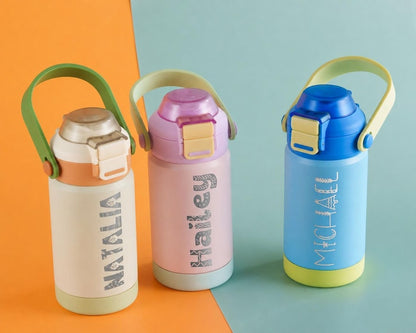 Personalized Kids Water Bottle: Stainless Steel Tumbler, Custom Name Party Favors [W+R]