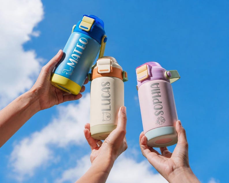 Personalized Kids Water Bottle: Stainless Steel Tumbler, Custom Name Party Favors [W+R]