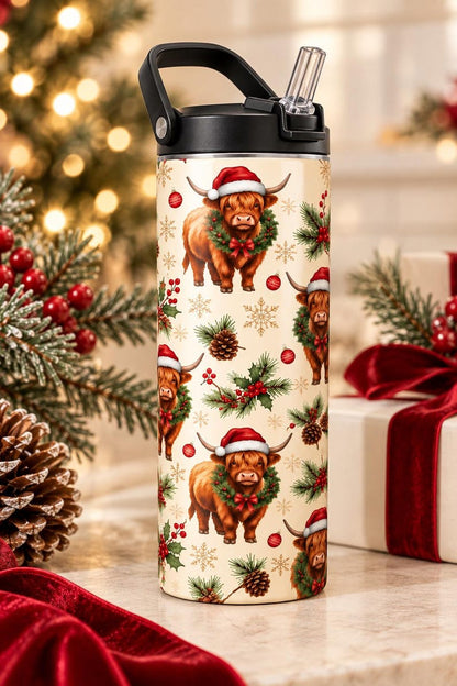 Highland Cow Christmas Tumbler, 20 oz Skinny Tumbler, Christmas Cow Cup, Highland Cow
