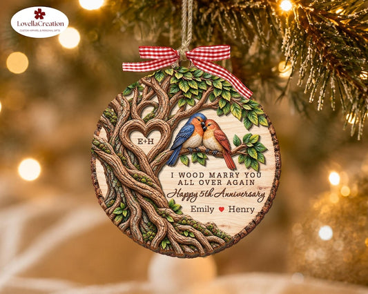 I Wood Marry You All Over Again Ornament, Custom Couple Name Wooden Ornament, Custom Wood Anniversary Wedding Ornament, 5th Anniversary Gift