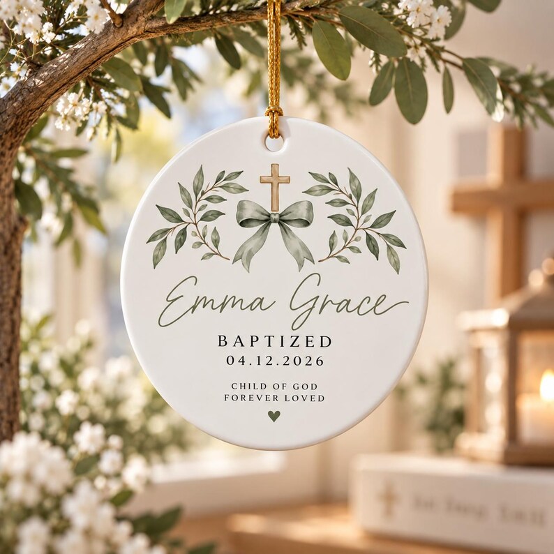 Personalized Baptism Ornament, Custom Name & Date Cross Ornament, Christening Keepsake, Baptized Gift for Girl, Goddaughter Gift