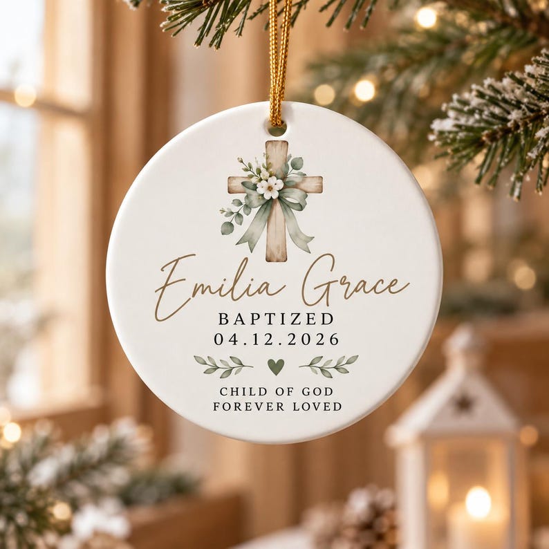Personalized Baptism Ornament, Custom Name & Date Cross Ornament, Christening Keepsake, Baptized Gift for Girl, Goddaughter Gift