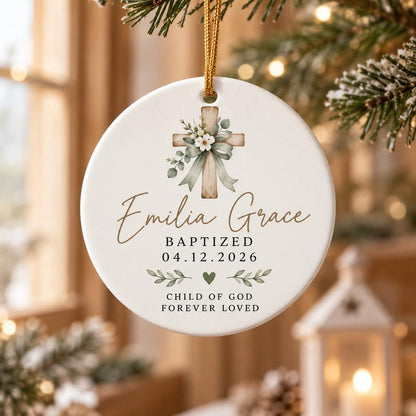 Personalized Baptism Ornament, Custom Name & Date Cross Ornament, Christening Keepsake, Baptized Gift for Girl, Goddaughter Gift