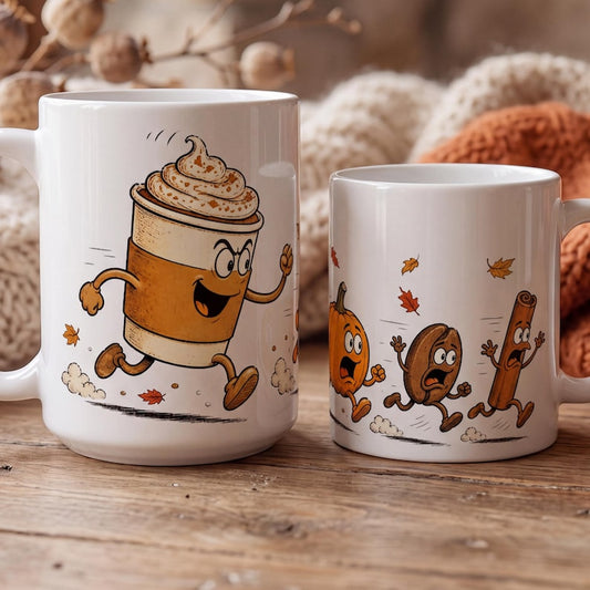 Funny Pumpkin Spice Mug, Retro Cartoon Coffee Mug, PSL Lover Gift, Funny Fall Coffee Mug, Autumn Cartoon Mug, Halloween Gift Mug