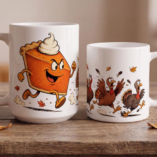 Funny Thanksgiving Mug, Pumpkin Pie Cartoon Mug, Retro Turkey Coffee Mug, Funny Fall Gift, Friendsgiving Mug, Thanksgiving Host Gift