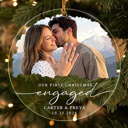 Personalized First Christmas Engaged Ornament, Engagement Photo Keepsake 2026, Bride and Groom Gift