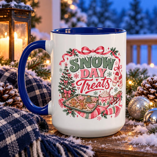 snow day treats mug, christmas hot chocolate cup, cute holiday baking mug, winter cookies coffee mug, 11oz 15oz gift for her