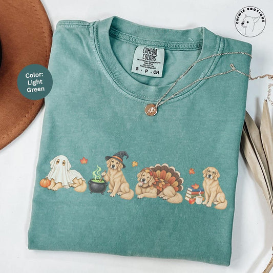 Unisex Golden Retriever Fall Shirt for Halloween Thanksgiving Bookish Ghost Dog Lover Sweatshirt