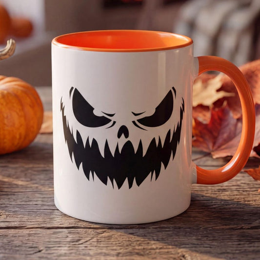 Scary Halloween Face Mug, Spooky Jack O Lantern Mug, Creepy Monster Coffee Mug, Halloween Gift Mug, Minimalist Spooky Coffee Mug