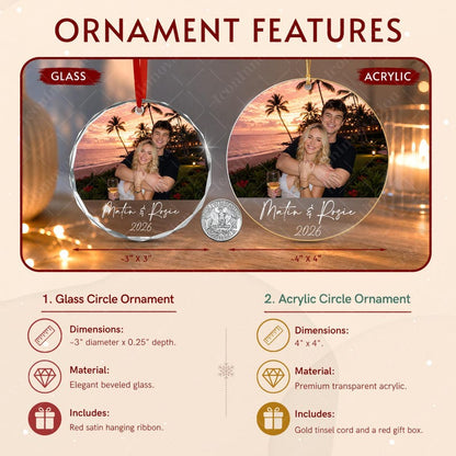 Personalized Couple Photo Ornament, Custom Name and Year Glass Keepsake