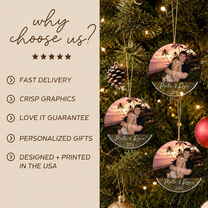 Personalized Couple Photo Ornament, Custom Name and Year Glass Keepsake