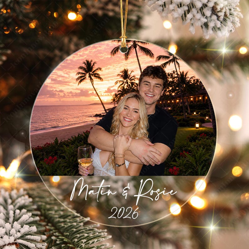 Personalized Couple Photo Ornament, Custom Name and Year Glass Keepsake