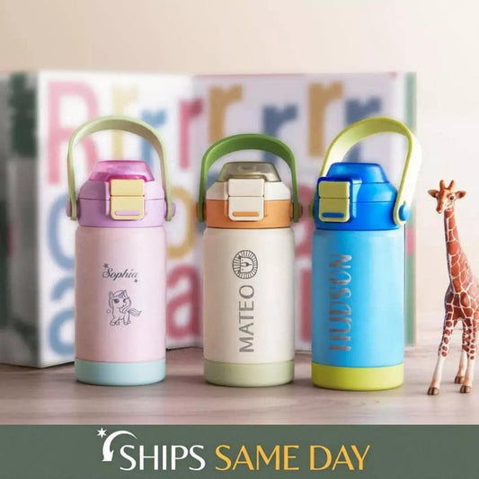 Personalized Kid Water Bottle, School Tumbler, Gift for Flower Girl Boy, Stainless Steel, Insulated Spill-Proof Drinkware [KT02]  [R]