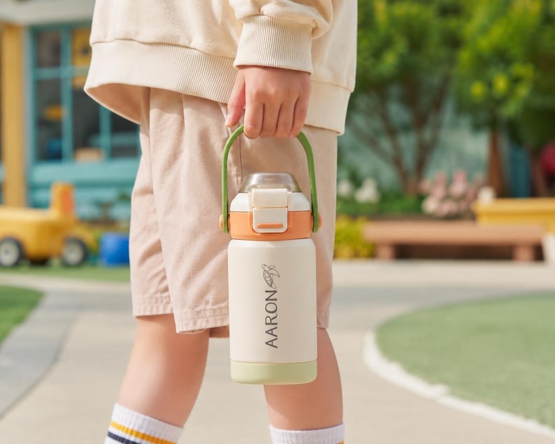 Kid Water Bottle, Engraved Tumbler, Back to School for Kids, Stainless Steel, Dual Use Spout Straw <D> [KT02]