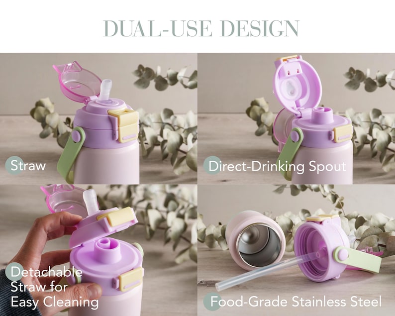 Kid Water Bottle, Engraved Tumbler, Back to School for Kids, Stainless Steel, Dual Use Spout Straw <D> [KT02]