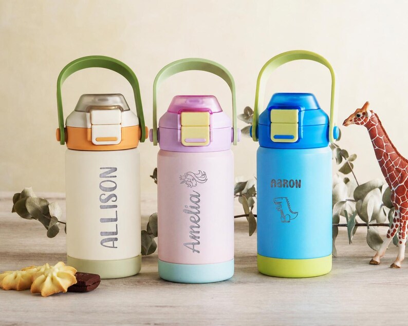Kid Water Bottle, Engraved Tumbler, Back to School for Kids, Stainless Steel, Dual Use Spout Straw <D> [KT02]