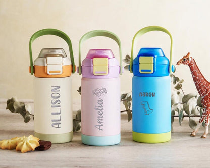 Kid Water Bottle, Engraved Tumbler, Back to School for Kids, Stainless Steel, Dual Use Spout Straw <D> [KT02]
