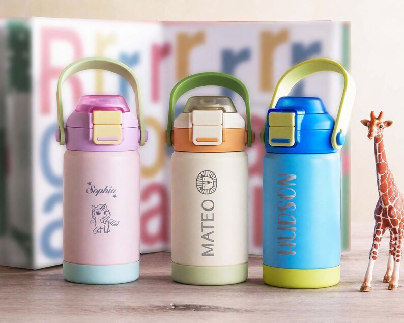 Personalized Kid Tumbler, Back to School Water Bottle, Gift for Kids, Stainless Steel, Dual Use Spout Straw [KT02]